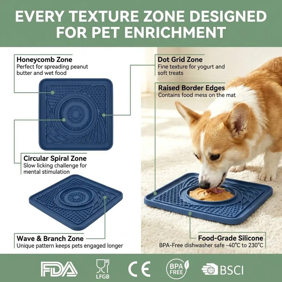 Silicone Pet Licking Slow Feeder Interactive Lick Mat Cats Dogs Portable Lightweight Eco-Friendly Non-slip Anti-choke - detail view 4