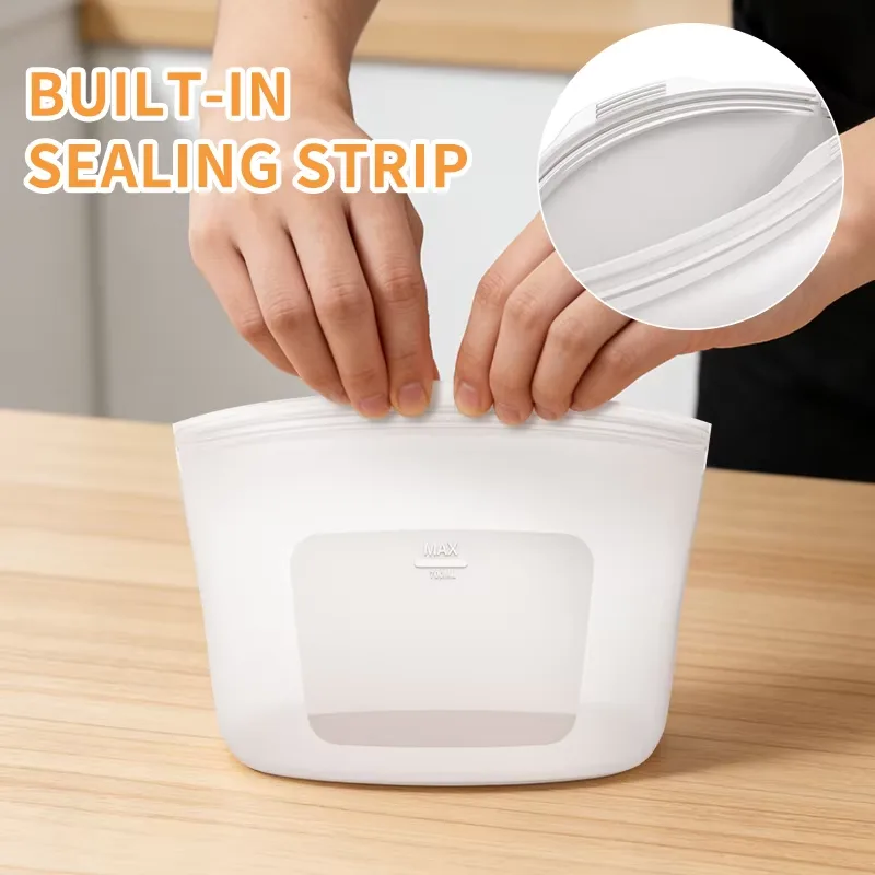 100% Silicone Reusable Food Storage Bag Leakproof Dishwasher-Safe Eco-Friendly Non-Toxic Freezer Container - detail view 1