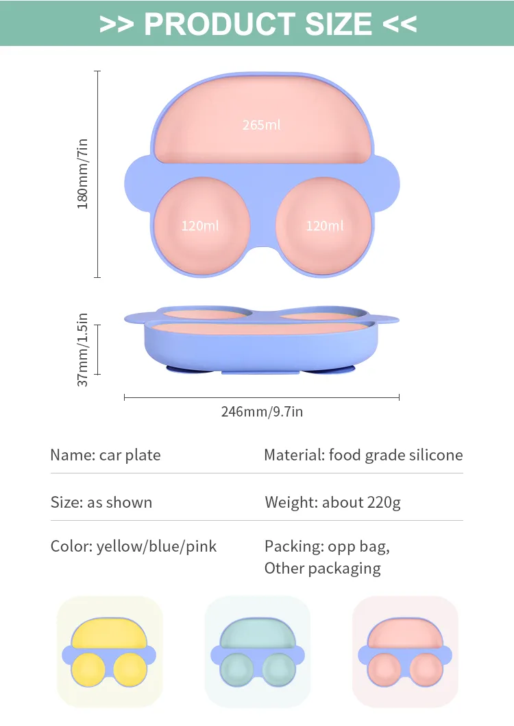 New Arrival Silicone Baby Led Weaning Set Toddler Car Plate With Suction BPA Free Baby Birthday Bift Set - detail view 9