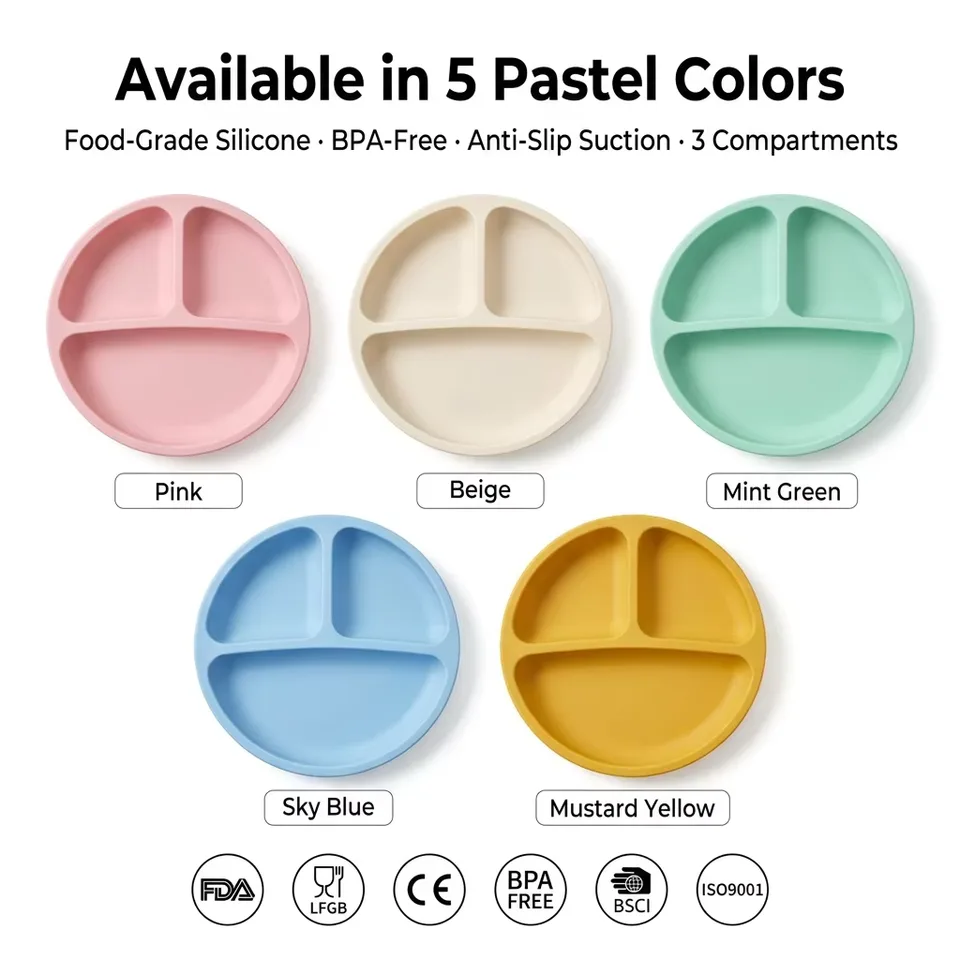 2027 New Bpa Free Silicone Baby Plate With Lid Food Grade Kids Toddler Feeding Suction Divider Baby Silicone Bowl - detail view 5