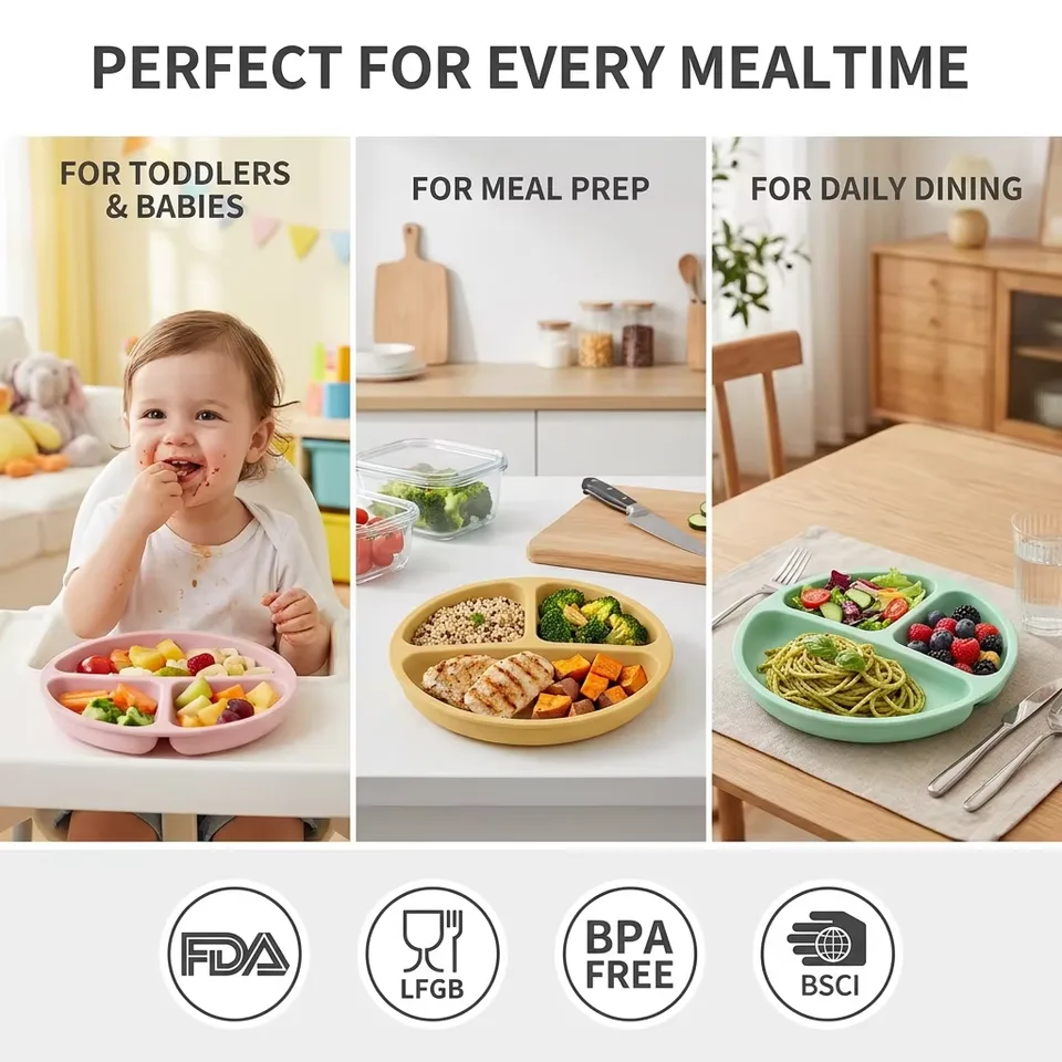 2027 New Bpa Free Silicone Baby Plate With Lid Food Grade Kids Toddler Feeding Suction Divider Baby Silicone Bowl - detail view 4