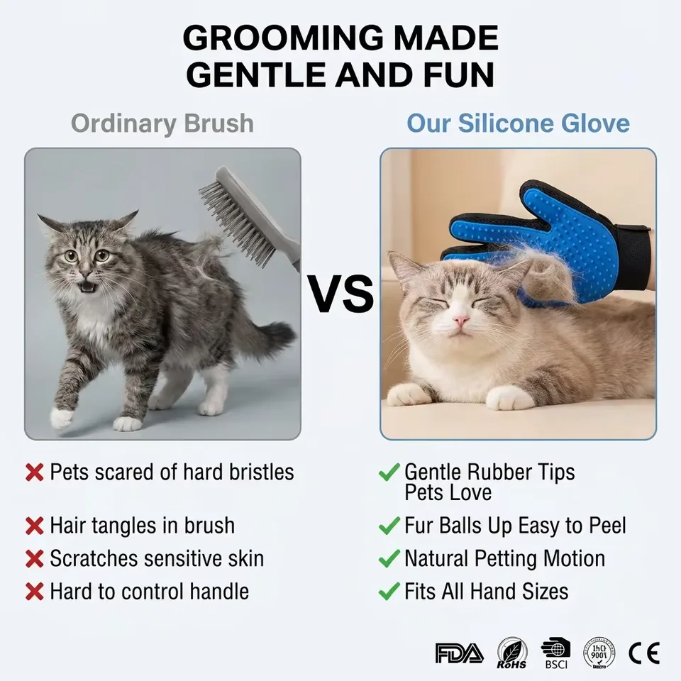 Pet Bath Gloves Supplies Silicon Pet Hair Remover Gloves Mascota Pet Grooming Glove Deshedding Brush with 260 Grooming Tips - detail view 2