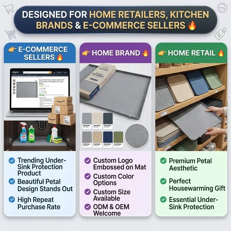 Kitchen Cabinet Liner Multi-Purpose Under Sink Mat Extra Thick Silicone Mat Waterproof with Raised Edge for Kitchen - detail view 5
