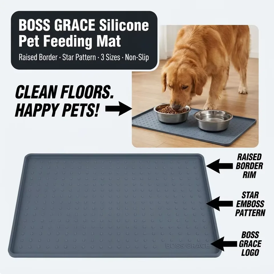 Dog Food Bowl Mat Cat Feed Mat Cat Dog Drinking Feeding Placemat Silicone Waterproof Pet Bowl Pad Feeder Mats - custom silicone manufacturer