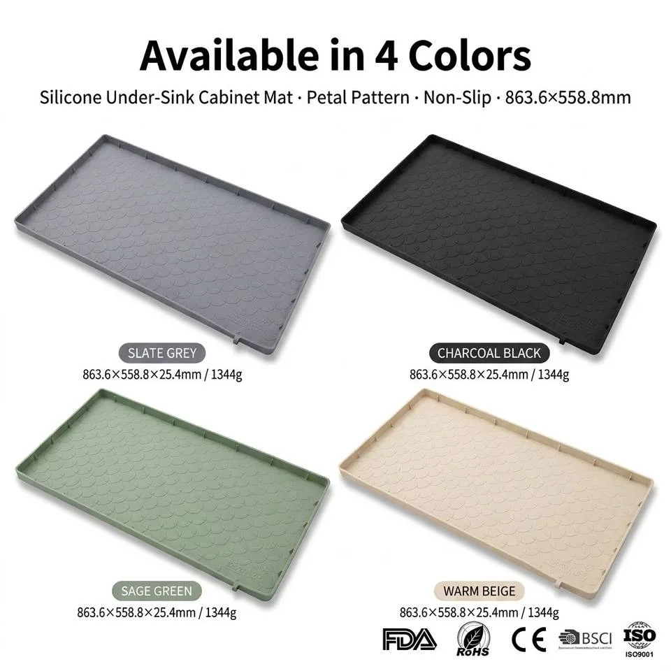 Kitchen Cabinet Liner Multi-Purpose Under Sink Mat Extra Thick Silicone Mat Waterproof with Raised Edge for Kitchen - detail view 3