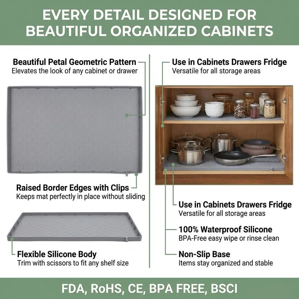 Kitchen Cabinet Liner Multi-Purpose Under Sink Mat Extra Thick Silicone Mat Waterproof with Raised Edge for Kitchen - detail view 4