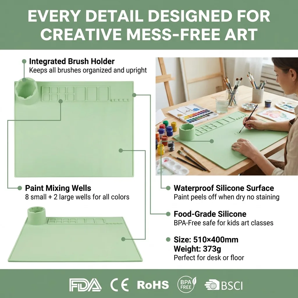 Silicone Art Painting Mat with Palette - Foldable Craft Mat - detail view 1